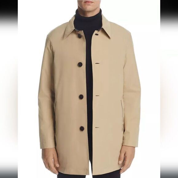 Cole Haan Rain Car Trench Coat Tan Brown Leather Trim Men's M Medium - Picture 2 of 13